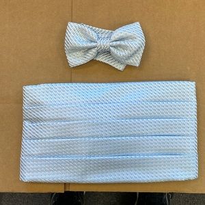 Light Blue Geometric Cummerbund and Bow Tie